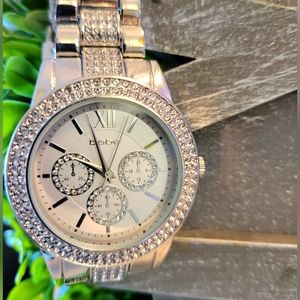 Bebe Silver Rhinestone Dial Watch